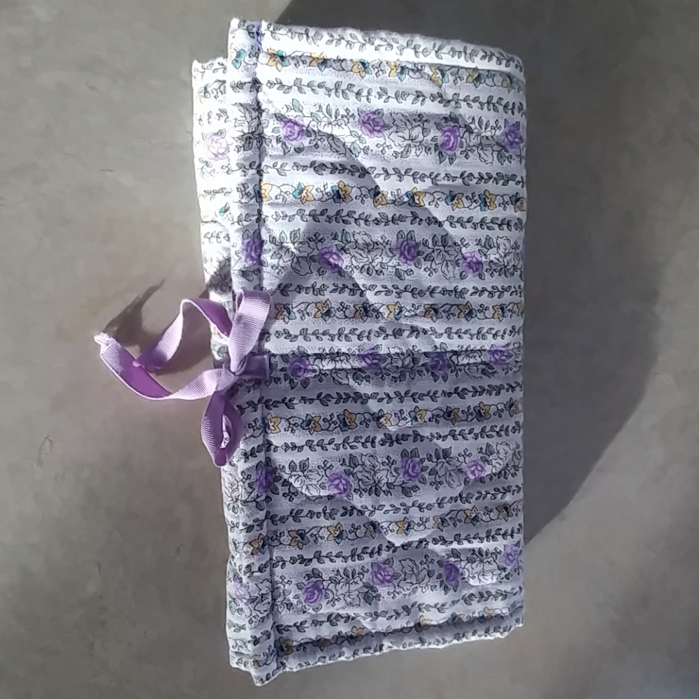 Lavender rose quilted jewelry roll for travel